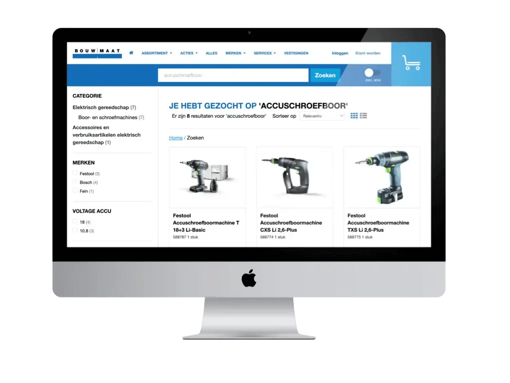 Bouwmaat: products in search results personalized order