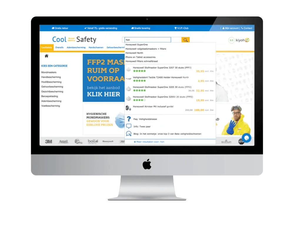 Coolsafety online store shows the search results on the desktop view