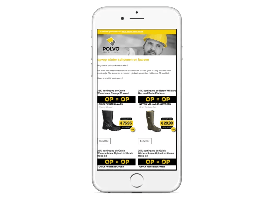 Polvo regularly sends out personalized e-mails about product categories - mobile view