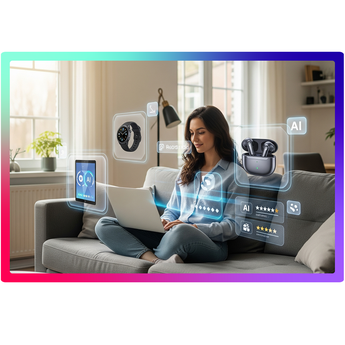 The online shop shows the woman product recommendations.