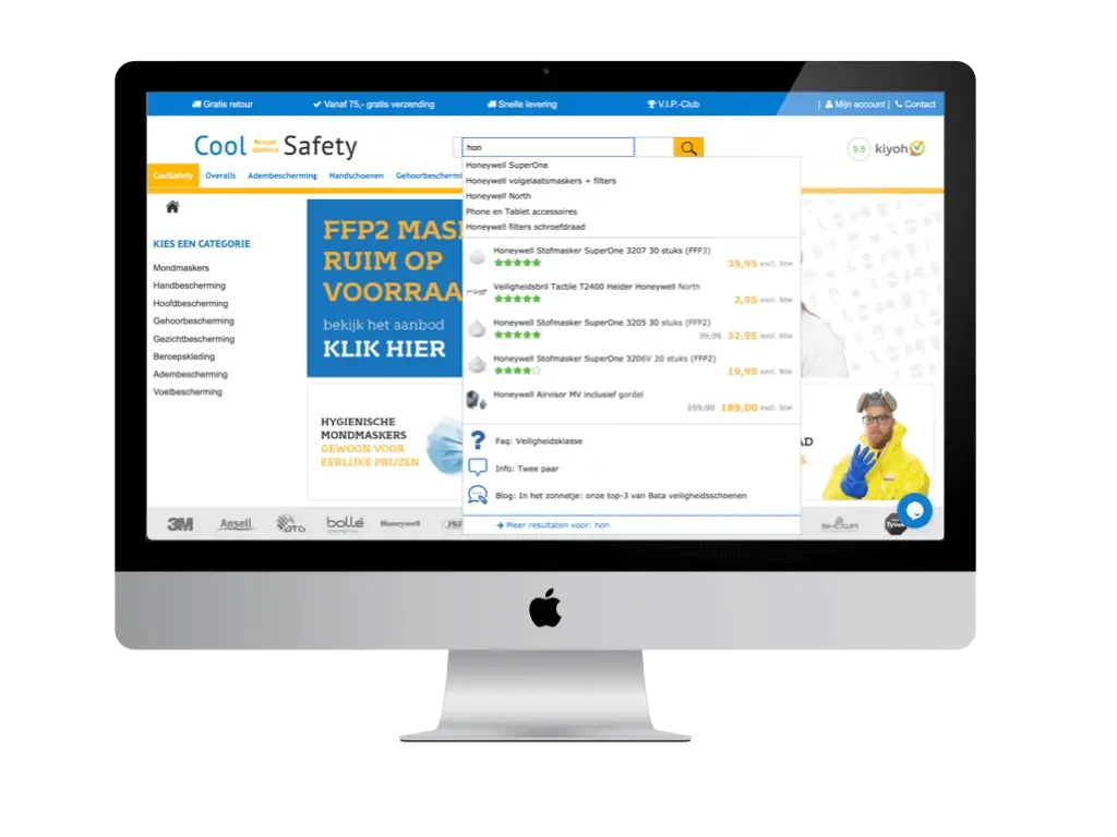Coolsafety online store shows the search results on the desktop view   