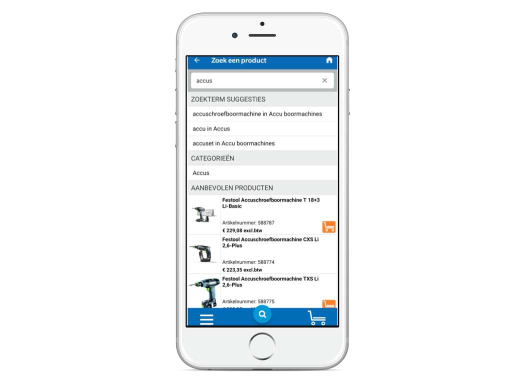 onsite search in mobile view of product listings   
