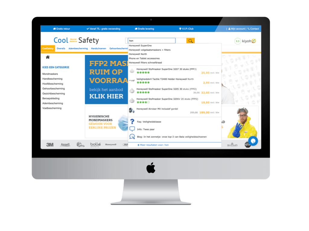 Coolsafety online store shows the search results on the desktop view   